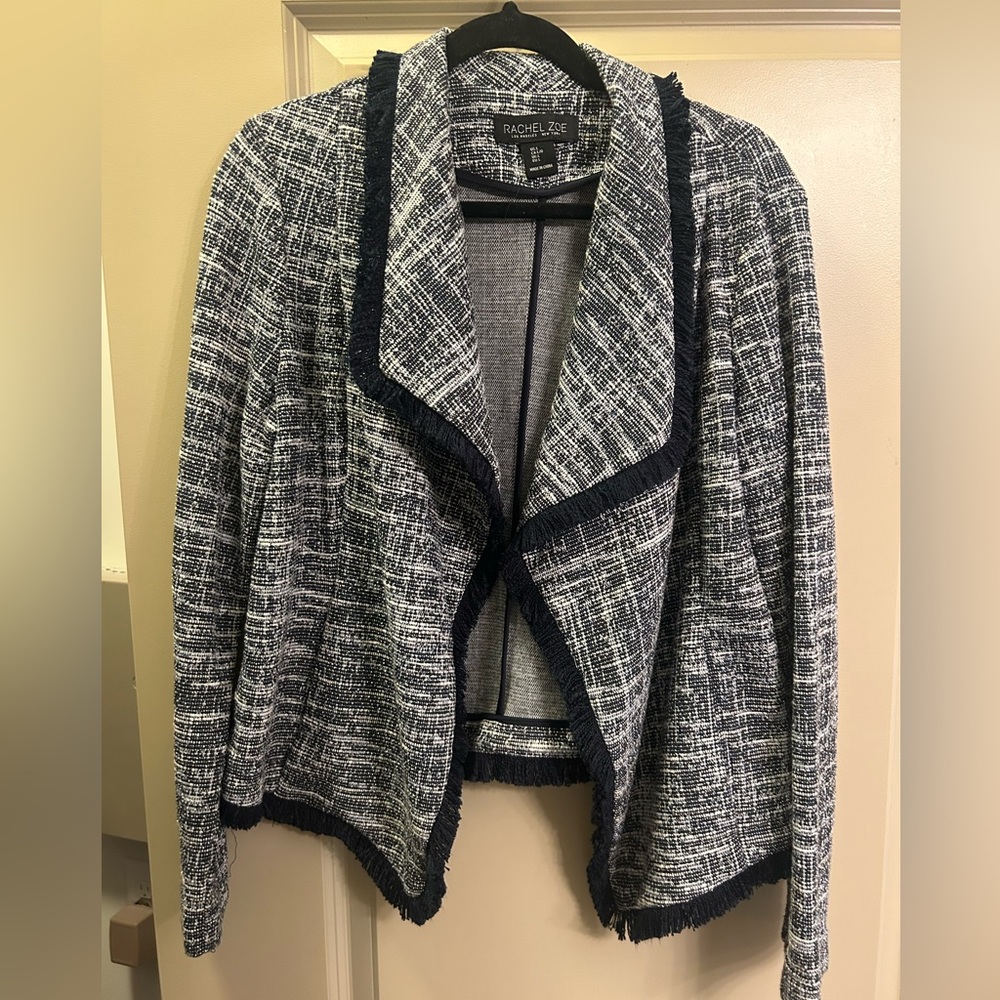 Rachel Zoe Tweed Open Front Navy Blazer
